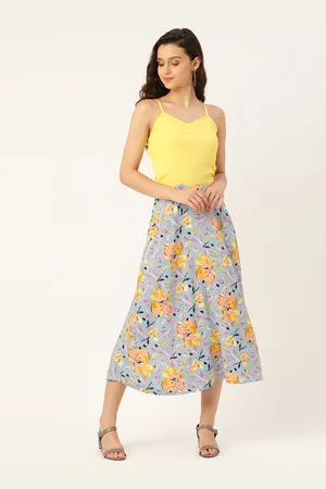 DODO & MOA Women Yellow & Blue Printed A-Line Midi Dress
