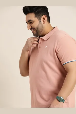 Sztori Men Plus Size Pink Solid Pure Cotton Polo Collar T-shirt