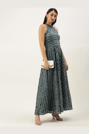Ethnovog Grey Black Printed Made To Measure Maxi Dress