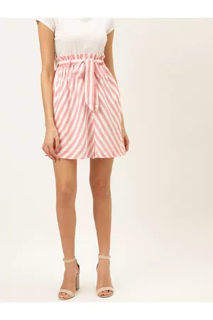 The Dry State Women White & Pink Striped A-Line Skirt
