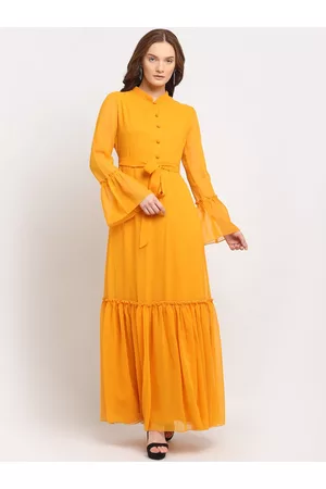 La Zoire Women Mustard Yellow Belted Georgette Maxi Dress