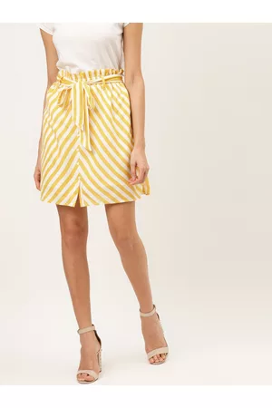 The Dry State Women White & Yellow Striped A-Line Skirt