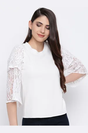 DODO & MOA Women White Solid Top With Lace Inserts