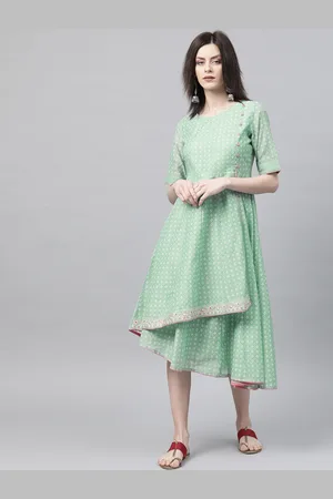Rangriti Women Mint Green & White Printed Wrap Dress