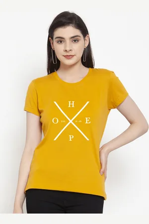Friskers Women Mustard Yellow Printed Round Neck T-shirt