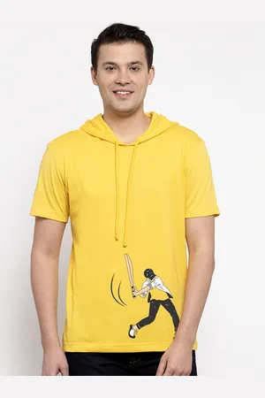 Friskers Men Yellow Printed Hood T-shirt