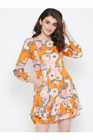 La Zoire Women Mustard Yellow Floral Mini Dress