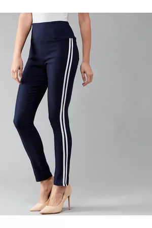 DOLCE CRUDO Women Navy Blue Solid Skinny Fit Treggings