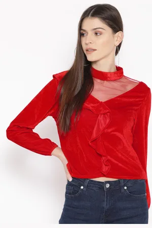 DODO & MOA Women Red Velvet Finish Solid Top