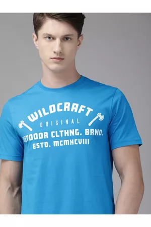 Wildcraft Men Blue white Printed Round Neck Pure Cotton T-shirt