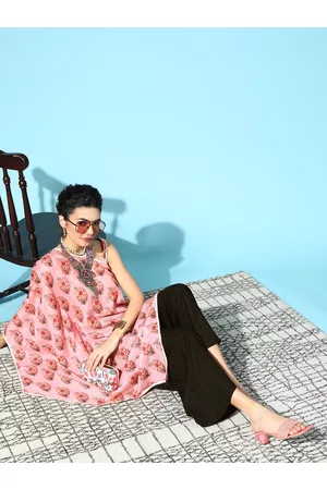 InWeave Women Attractive Peach Printed Top with Solid Palazzos