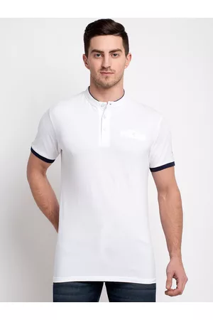 Rodamo Men White Solid Slim Fit Mandarin Collar T-shirt