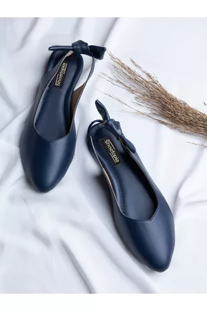 Shoetopia Women Navy Blue Embellished Mules with Bows Flats