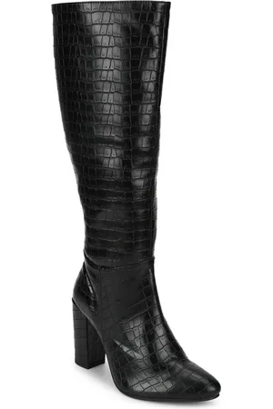 Truffle Collection Women Black Textured PU High-Top Block Heeled Boots