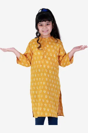 BownBee Yellow & White Printed Pure Cotton Kurti