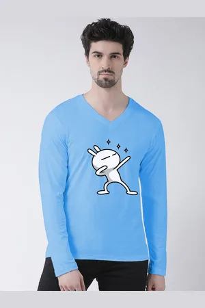 Friskers Men Turquoise Blue Printed V-Neck T-shirt