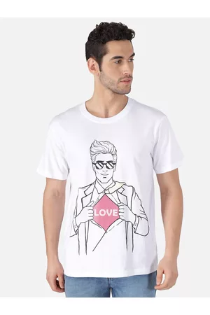 The Dry State Men White Printed Pure Cotton Round Neck T-shirt