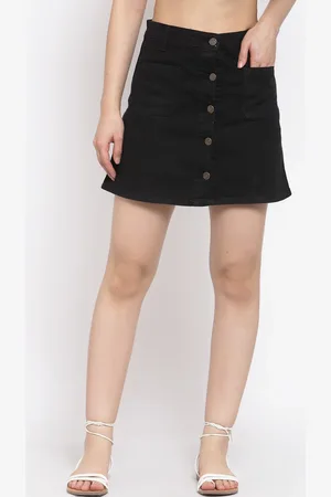 KOTTY Women Black Solid A-Line Mini Skirt