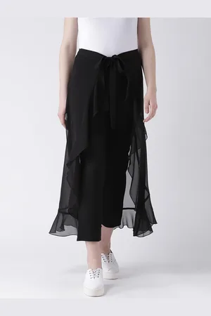 DODO & MOA Women Black Flared Solid Layered Cigarette Trousers