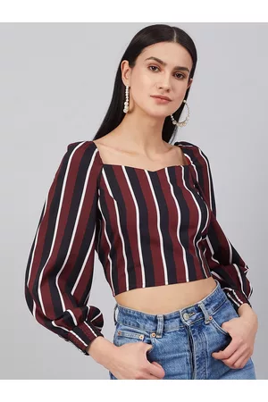 Rare Fashion Women Brown & Navy Blue Striped Top
