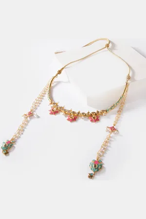 SHAYA Women Gold-Toned Kundan Studded & Pearl Beaded Choker Necklace