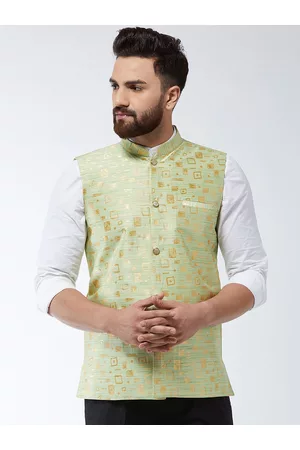 SOJANYA Men Green & Gold-Coloured Woven Design Nehru Jacket