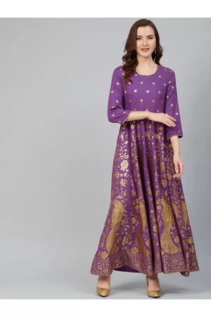 Rangriti Women Purple & Golden Printed Maxi Dress