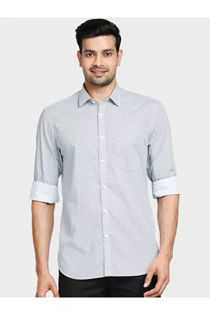 ColorPlus Men Blue Tailored Fit Opaque Printed Casual Shirt