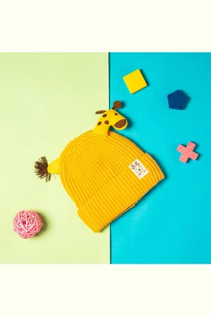 Baby Moo Kids Yellow 3D Reindeer Antler Woolen Beanie