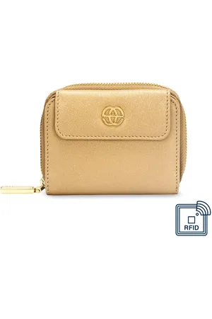 Eske Women Beige Solid Leather Zip Around Wallet