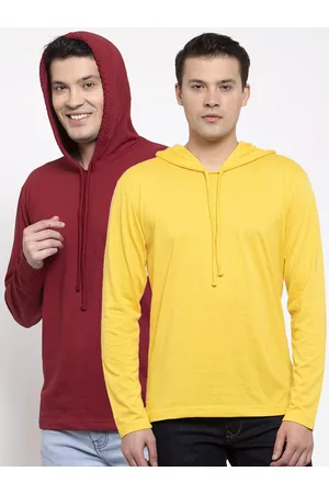 Friskers Men Yellow & Marron 2 Long Sleeve Hooded T-shirts