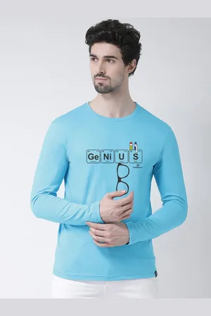 Friskers Men Turquoise Blue & Black Slim Fit Printed Round Neck T-shirt