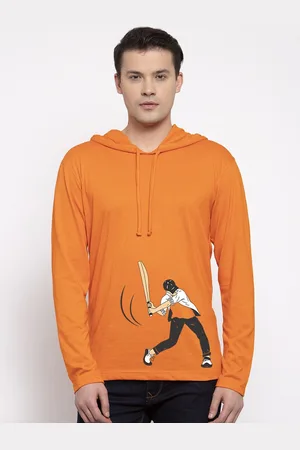 Friskers Men Orange Printed Hooded T-shirt