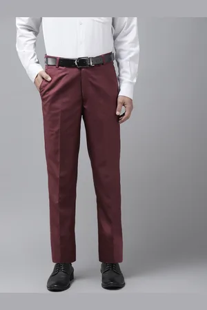 Hangup Men Maroon Regular Fit Solid Formal Trousers
