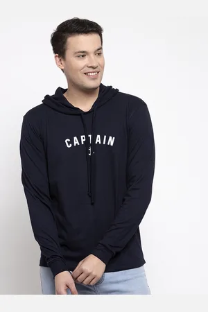 Friskers Men Navy Blue Printed Hood T-shirt