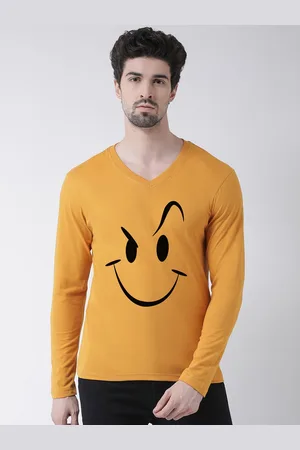 Friskers Men Mustard Yellow Printed V-Neck T-shirt