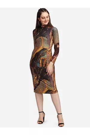PURVAJA Woman Brown Sheath Midi Dress