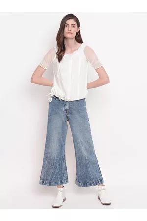 Belliskey Women Blue Flared High-Rise Heavy Fade Jeans
