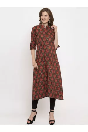 Aujjessa Women Black & Pink Printed A-Line Kurta