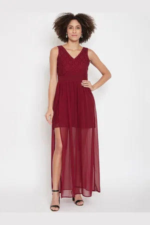 La Zoire Women Maroon Solid Maxi Dress