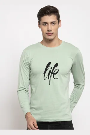 Friskers Men Sea Green Printed Round Neck Pure Cotton T-shirt