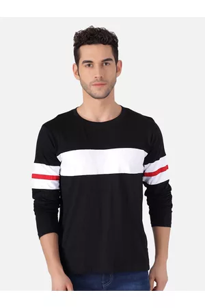 The Dry State Men Black & White Colourblocked Cotton Round Neck T-shirt
