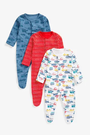 Mothercare Infant Boys Pack Of 3 Multicoloured Pure Cotton Sleepsuits
