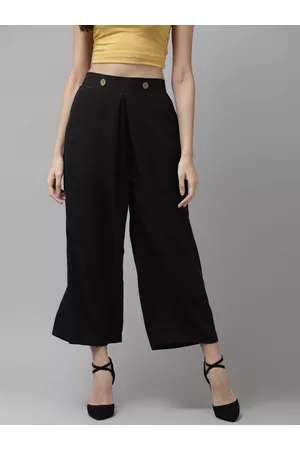 Cayman Women Black Regular Fit Solid Cropped Parallel Trousers