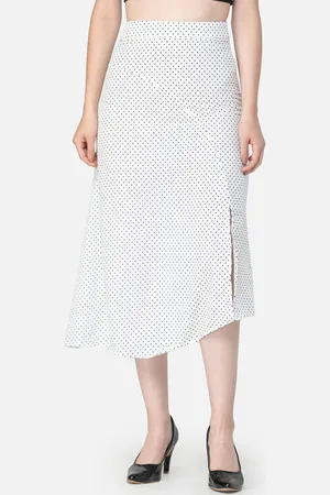 Cation Women White & Black Printed Midi Asymmetric Flared Skirt