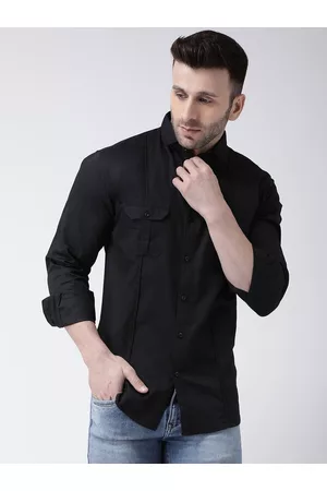 Hangup Men Black Smart Slim Fit Solid Casual Shirt