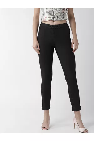 Buy Women Black Skinny Fit Solid Cropped Formal Trousers online   Looksgudin