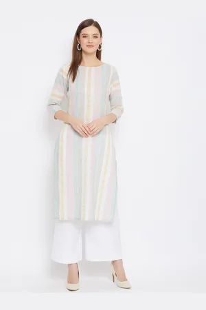 Bitterlime Women White Striped Kurta with Palazzos