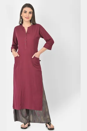 Pistaa Women Magenta & Grey Cotton Kurta with Palazzos