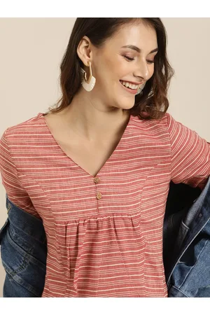 Taavi Women Coral Woven Legacy Cotton Striped A-Line Dress